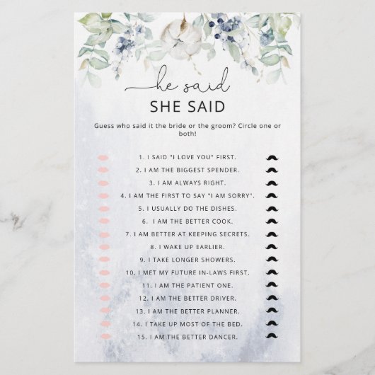 Eleganter Winter Er sagte, sie sagte Brautspiel (Vorderseite)