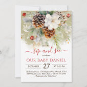 Eleganter Winter Evergreen Baby Shower Sip & See Einladung (Vorderseite)