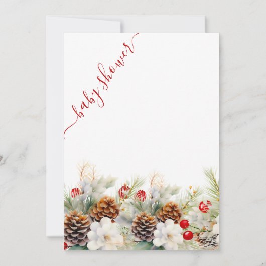 Eleganter Winter Evergreen Watercolor Kinderdusche Einladung (Rückseite)