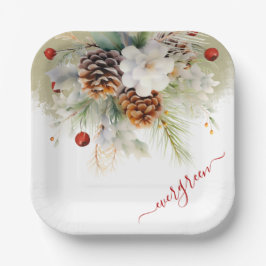 Eleganter Winter Evergreen Watercolor Kinderdusche Pappteller