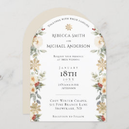 Eleganter Winter Floral Arch geformt Hochzeit Einladung