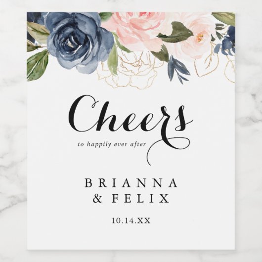 Eleganter Winter Floral Cheers Wedding Wine Labels Weinetikett (Einzelnes Label)