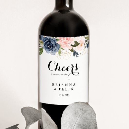 Eleganter Winter Floral Cheers Wedding Wine Labels Weinetikett
