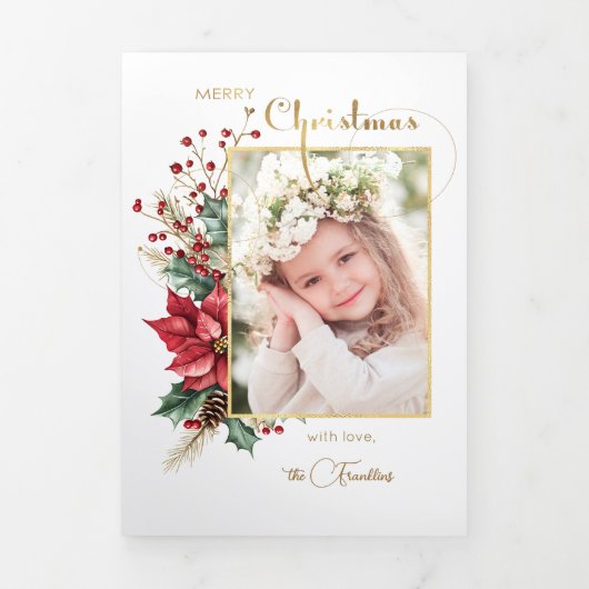 Eleganter Winter Floral Gold Frohe Weihnachten 1 F Dreifach Gefaltete Karte (Cover)
