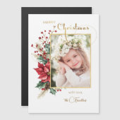 Eleganter Winter Floral Gold Frohe Weihnachten 1 F Magnetkarte (Vorne/Hinten)