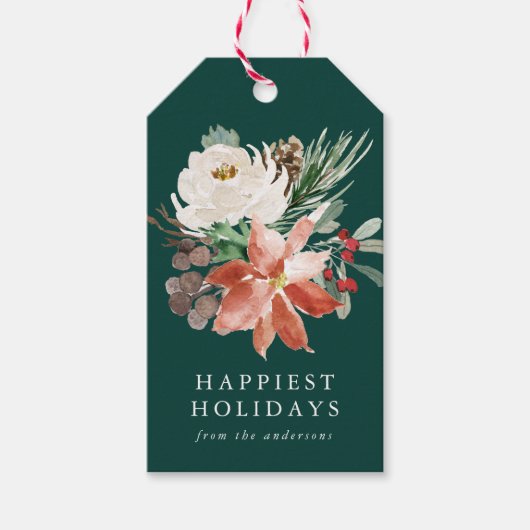 Eleganter Winter Floral Green Personalisiert Holid Geschenkanhänger (Vorderseite)