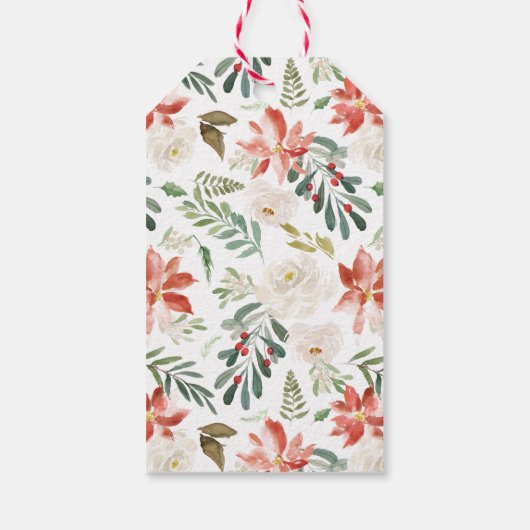 Eleganter Winter Floral Green Personalisiert Holid Geschenkanhänger (Rückseite)