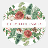 Eleganter Winter Floral Holiday Runder Aufkleber (Vorderseite)