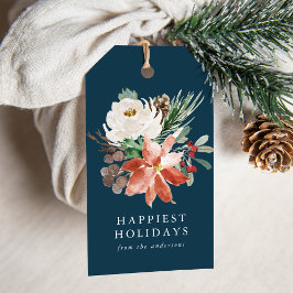 Eleganter Winter Floral Navy Personalisiert Holida Geschenkanhänger