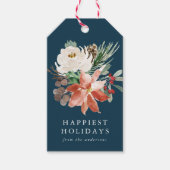 Eleganter Winter Floral Navy Personalisiert Holida Geschenkanhänger (Vorderseite)