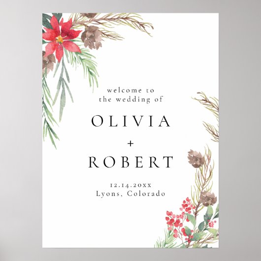 Eleganter Winter Floral Weihnachten Begrüßung Poster (Vorne)