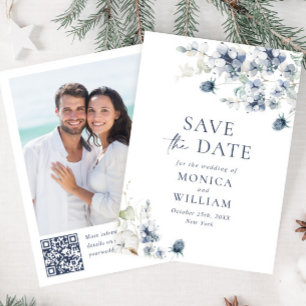 Eleganter Winter Foliage Boho Wedding Foto QR-Code Save The Date