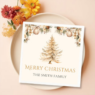 Eleganter Winter Gold Weihnachtsbaum Serviette