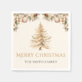Eleganter Winter Gold Weihnachtsbaum Serviette (Vorderseite)