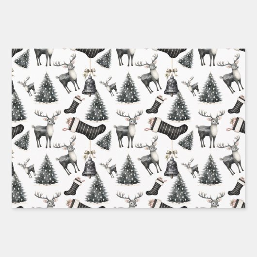 Eleganter Winter Kariert Holiday Geschenkpapier Set (Vorderseite)