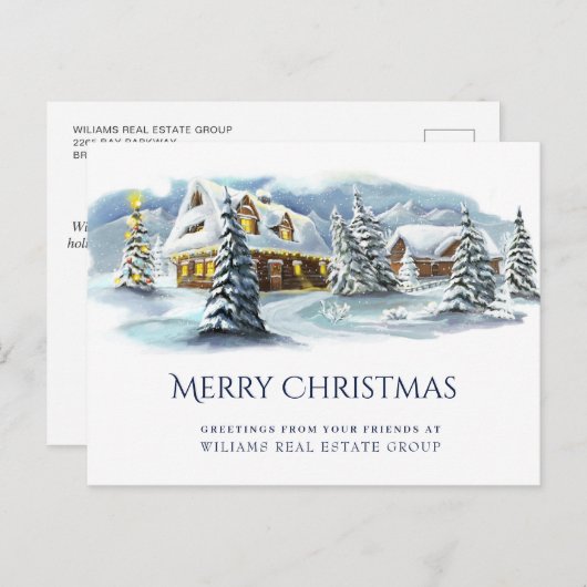 Eleganter Winter Land Weihnachts Corporate Gruß Postkarte (Vorne/Hinten)