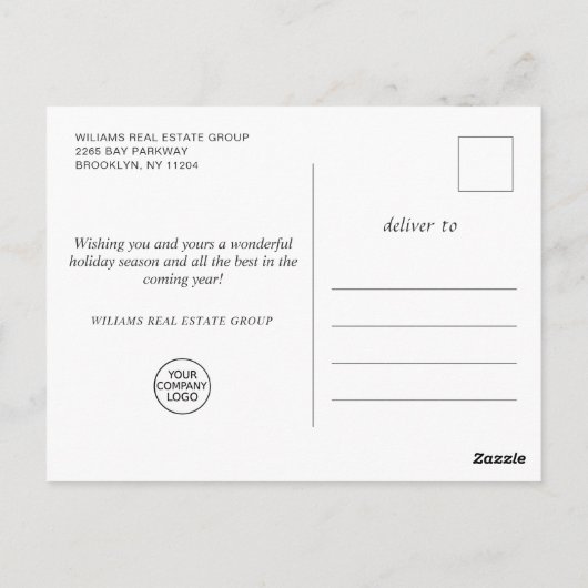 Eleganter Winter Land Weihnachts Corporate Gruß Postkarte (Rückseite)