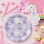 Eleganter Winter Lila Silberner Glitzer Schneefloc Pappteller (Party)