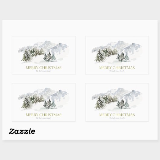 Eleganter Winter Mountain Weihnachten Rechteckiger Aufkleber (Blatt)