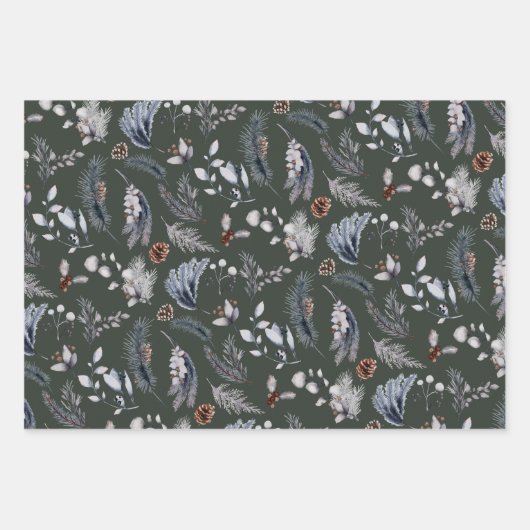 Eleganter Winter Pine Botanicals Urlaub Geschenkpapier Set (Vorderseite 3)