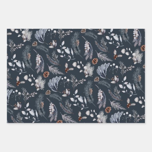 Eleganter Winter Pine Botanicals Urlaub Geschenkpapier Set (Vorderseite 2)