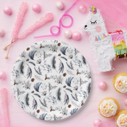 Eleganter Winter Pine Botanicals Urlaub Pappteller (Party)