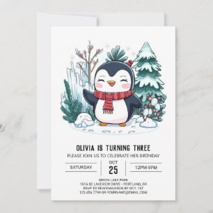 Eleganter Winter Pinguin Digitaler Geburtstag Einladung