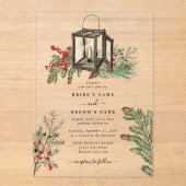 Eleganter Winter Rustic Pine Trees Lantern Wedding Acryleinladungen (Vorderseite)