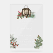 Eleganter Winter Rustic Pine Trees Lantern Wedding Acrylschild (Vorderseite)