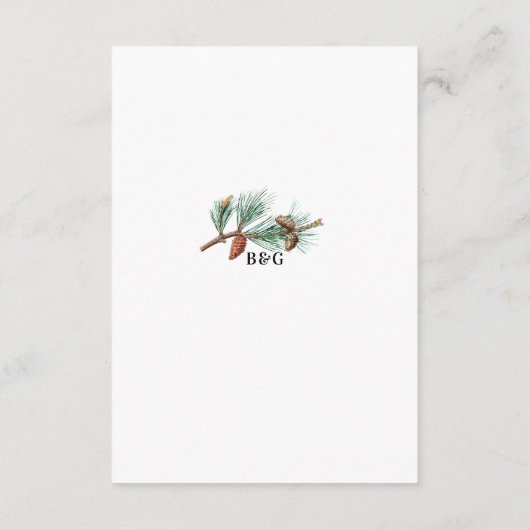 Eleganter Winter Rustic Pine Trees Lantern Wedding Begleitkarte (Rückseite)