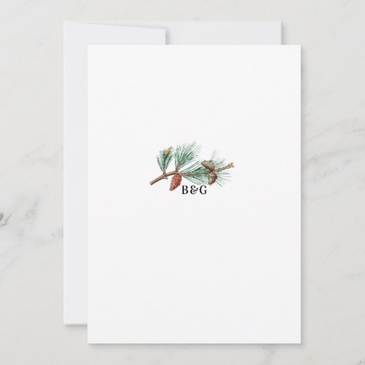 Eleganter Winter Rustic Pine Trees Lantern Wedding Dankeskarte (Rückseite)