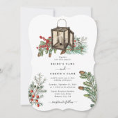 Eleganter Winter Rustic Pine Trees Lantern Wedding Einladung (Vorderseite)