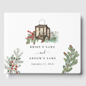 Eleganter Winter Rustic Pine Trees Lantern Wedding Gästebuch (Vorderseite)