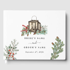 Eleganter Winter Rustic Pine Trees Lantern Wedding Gästebuch