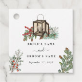 Eleganter Winter Rustic Pine Trees Lantern Wedding Geschenkanhänger (Vorderseite)