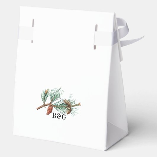 Eleganter Winter Rustic Pine Trees Lantern Wedding Geschenkschachtel (Rückseite)