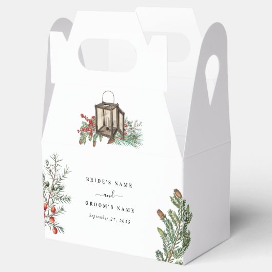 Eleganter Winter Rustic Pine Trees Lantern Wedding Geschenkschachtel (Geöffnet)