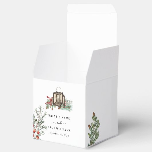 Eleganter Winter Rustic Pine Trees Lantern Wedding Geschenkschachtel (Geöffnet)