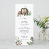 Eleganter Winter Rustic Pine Trees Lantern Wedding Menükarte (Stehend Vorderseite)