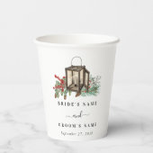 Eleganter Winter Rustic Pine Trees Lantern Wedding Pappbecher (Rückseite)
