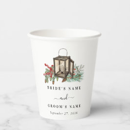 Eleganter Winter Rustic Pine Trees Lantern Wedding Pappbecher
