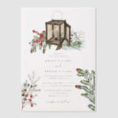 Eleganter Winter Rustic Pine Trees Lantern Wedding Pergament Einladungen (Vorderseite)