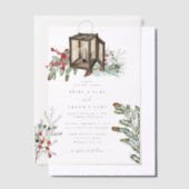 Eleganter Winter Rustic Pine Trees Lantern Wedding Pergament Einladungen (Versetzt)