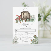 Eleganter Winter Rustic Pine Trees Lantern Wedding RSVP Karte (Stehend Vorderseite)