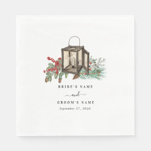 Eleganter Winter Rustic Pine Trees Lantern Wedding Serviette
