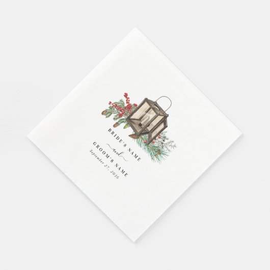 Eleganter Winter Rustic Pine Trees Lantern Wedding Serviette (Ecke)