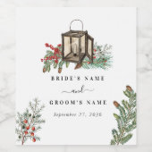 Eleganter Winter Rustic Pine Trees Lantern Wedding Weinetikett (Einzelnes Label)