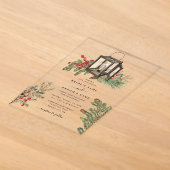 Eleganter Winter-Rustikal-Tannen-Laternen-Hochzeit Acryleinladungen (Ablage )