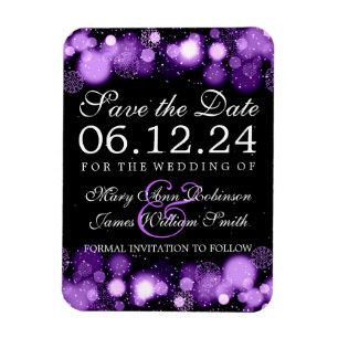 Eleganter Winter Save the Date Lila Lights Magnet