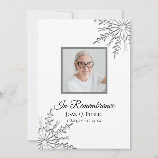 Eleganter Winter Schneeflocken Todesanfang Einladung (Vorderseite)